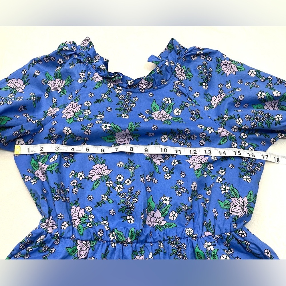 J. Crew Women’s Coastal Blue Tieback Short Sleeve Mini Floral Dress with Ruffle - Picture 8 of 16